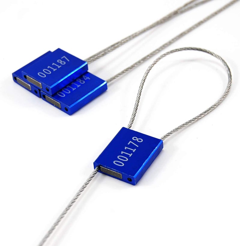 Rasunkae 10pcs Numbered Security Steel Cable Seals, Metal Container Seals Aluminum Pull Tight Adjustable Cable, Shipping Label Metal Tags, for Logistics, Truck, Trailer, Cargo Shipping (Blue, 10pcs) - Image 4